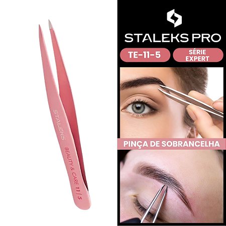 Pinça de Sobrancelha Chanfrada Pro TE-11-4 Rosa Serie Expert Staleks