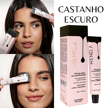 Tintura para Sobrancelhas Uso Profissional Cor Castanho Escuro 20ml Menela