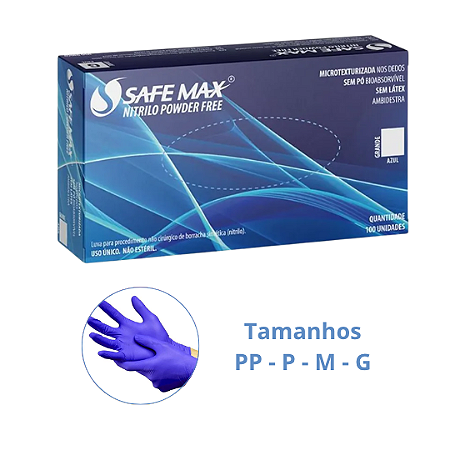 Luva Nitrílica Azul Para Procedimentos Não Cirúrgico Tamanho G Safemax
