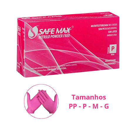 Luva Para Procedimento Nitrílica 100un Cor Rosa Tamanho P Safemax