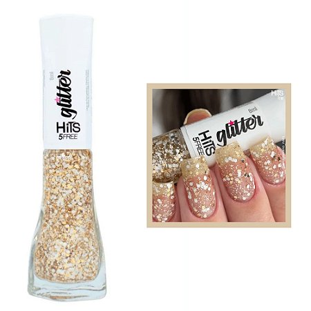 Esmalte Glitter Atlanta Dourado Longa Duração 5Free 8ml Hits