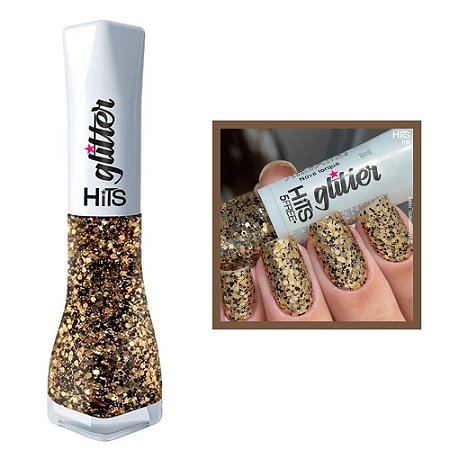 Esmalte Glitter Nova Iorque Dourado Longa Duração 5Free 8ml Hits