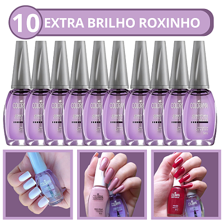 Kit 10 Esmaltes Extra Brilho Colorama Roxinho Intensificador de Cor