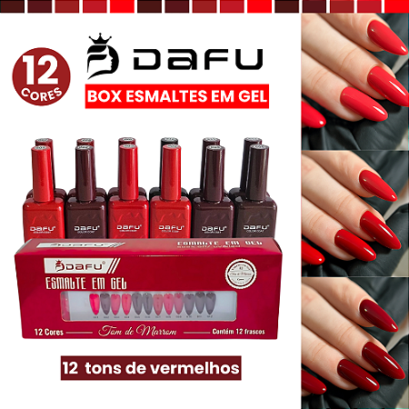 Box Dafu 12 Cores Tons Vermelhos Esmalte em Gel