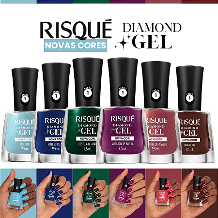 Coleção Esmalte 6 Cores Risque Diamond Gel Novas Cores