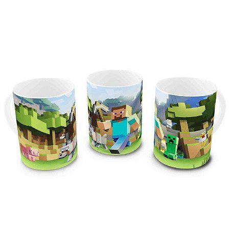 Caneca Porcelana Minecraft Mundo 2 325ml