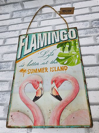 Placa Metal Alto Relevo Flamingo Summer Island