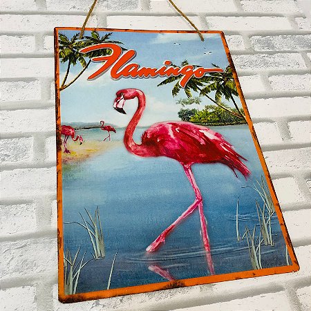 Placa Metal Alto Relevo Flamingo