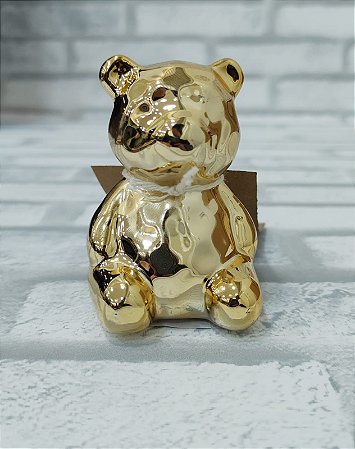 Enfeite Porcelana Urso Metalizado Dourado