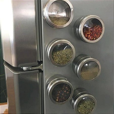 Porta Tempero Aço Inox C/ Tampa Acrílico Magnético
