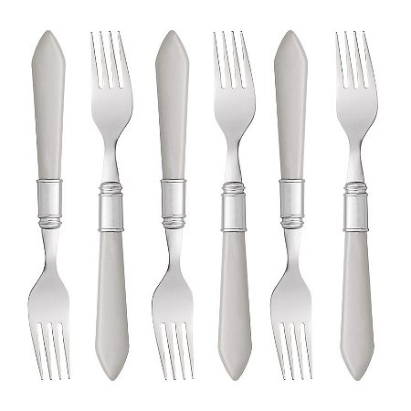 CJ 6 Garfos P/ Sobremesa de Aço Inox C/ Cabo de Plástico Mother Pearl Cinza 20Cm