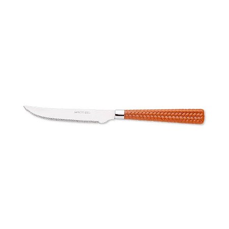Conjunto 6 Facas de Churrasco de Aço Inox com Cabo de Plástico Rattan Marrom 22cm