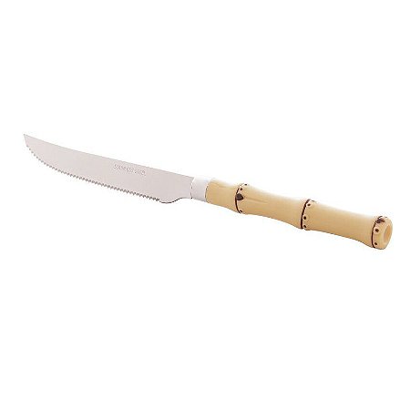 Conjunto 6 Facas de Churrasco de Aço Inox com Cabo de Plástico Bambu Natural 22cm
