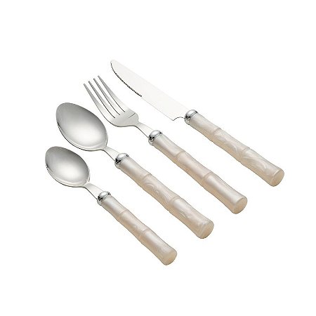 Faqueiro 24 Peças de Aço Inox com Cabo de Plástico Bambu Marfim Luxo