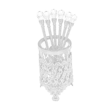 Conjunto 6 Colheres de Zamac com Suporte Niquelado Crystal 14cm