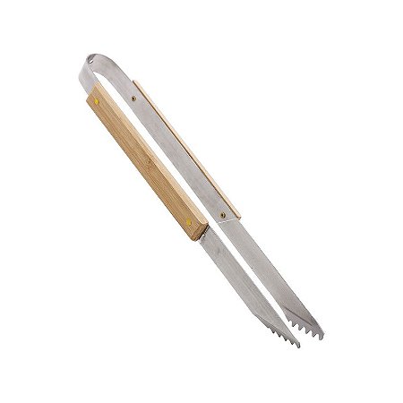 Pinça para Churrasco de Aço Inox e Cabo de Bambu 38cm