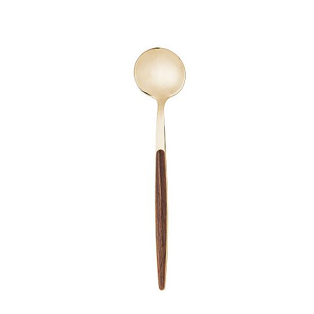 Conjunto 6 Colheres de Sobremesa de Aço Inox com Cabo em Estampa de Madeira Organic Dourado