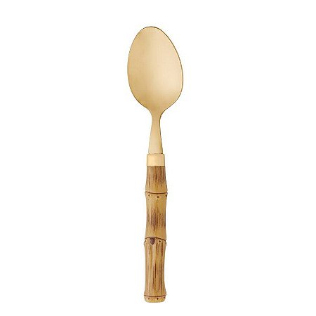 Conjunto 6 Colheres para Mesa de Aço Inox com Cabo em Plástico Bambu Dourado 20cm