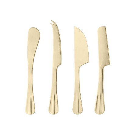 Conjunto 4 facas para Queijo de Aço Inox Positano Dourada