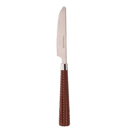 Conjunto 6 Facas de Sobremesa de Aço Inox com Cabo de Plástico Rattan Marrom 20,5cm