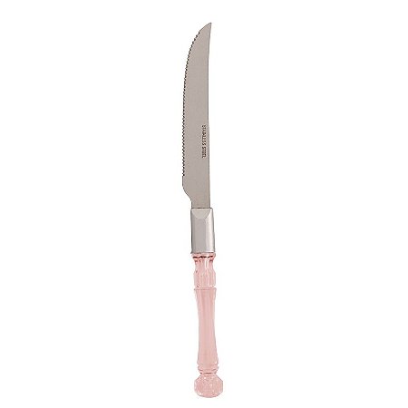 Conjunto 6 Facas de Churrasco de Aço Inox com Cabo em Plástico Bambu Rosa 20,5cm