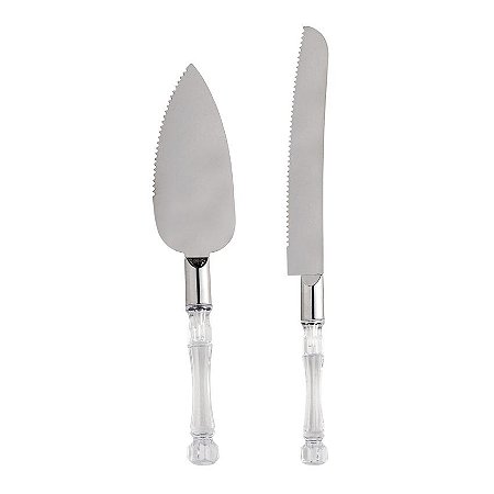 Conjunto 2 Peças para Bolo de Aço Inox com Cabo Plástico Bambu 27,5cm/23,5cm