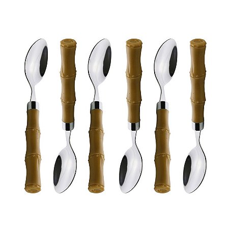 Conjunto 6 Colheres de Café de Aço Inox com Cabo de Plástico Bambu Basic 15,5cm