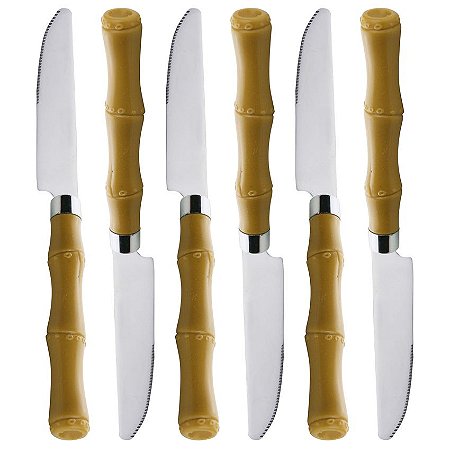 Conjunto 6 Facas para Mesa de Aço Inox com Cabo de Plástico Bambu Basic 21,5cm