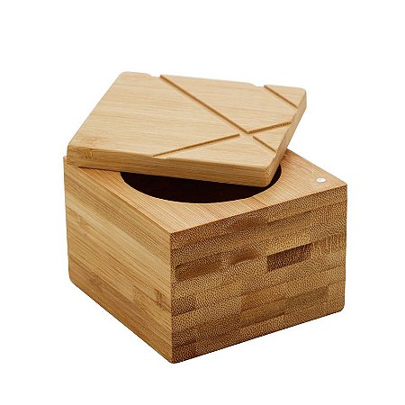 Saleiro Quadrado de Bambu com Tampa 9cm x 9cm x 7cm