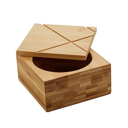 Saleiro Quadrado de Bambu com Tampa 13cm x 13cm x 7cm