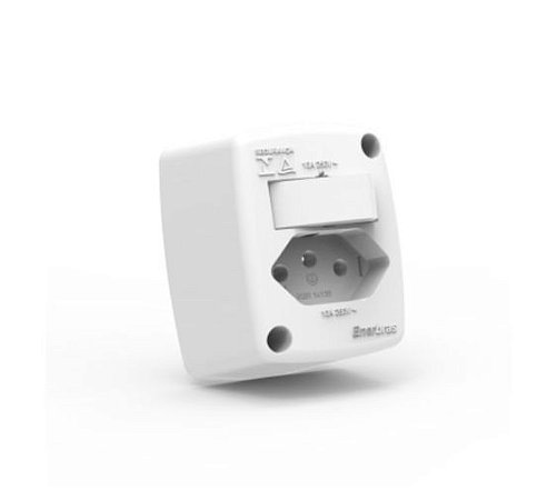 INTERRUPTOR SOBREPOR (MADEIRA) 1 TECLA PARALELA + TOMADA 2P + T 10A BRANCA - ENERBRAS