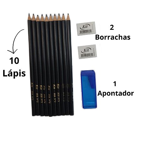 Kit Material Escolar 10 Lapis 2 Borrachas 1 Apontador