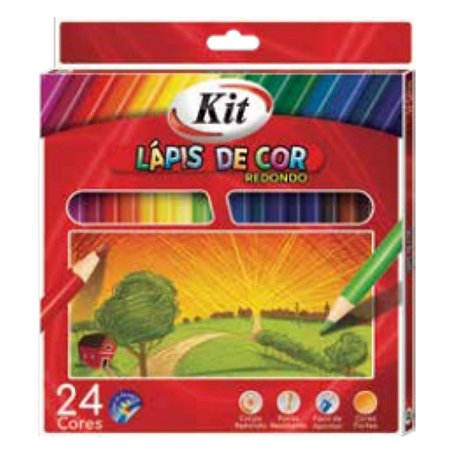 Lapis de Cor Redondo 24 Cores Infantil Material Escolar