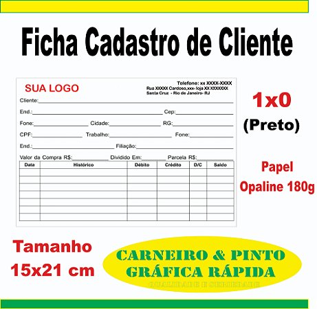 Fichas para Cadastro de Clientes / 15x21Cm