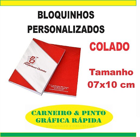 Bloquinhos Personalizados - Bloco de Anotações Tamanho 7x10cm (COLADO)