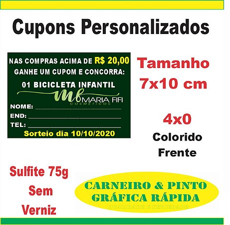 Cupons De Sorteio Personalizados 7x10 Cm Colorido
