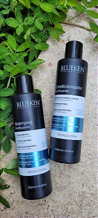 Kit Purificante Shampoo 300ml + Condicionador 300ml Limpeza e brilho Blueken controle do frizz