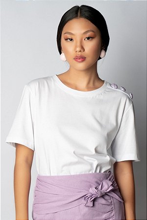 T-shirt branca Botan sashiko lilás