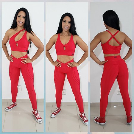 Conjunto Legging Montaria Jacquard Vermelho
