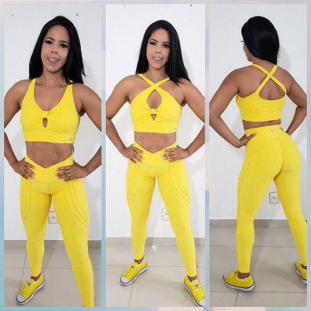 Conjunto Legging Montaria Jacquard Amarelo