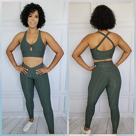 Conjunto Legging Montaria Jacquard Verde Militar