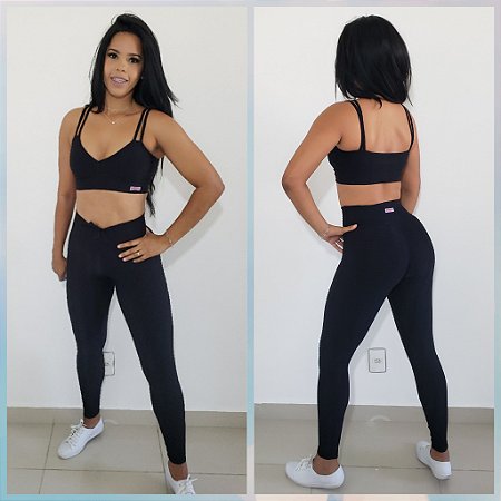 Conjunto Legging Jacquard Escamado Preto