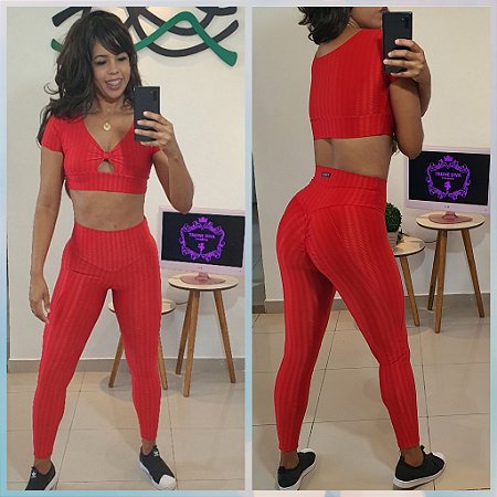 Conjunto Legging e Cropped Cirrê Vermelho Desejo