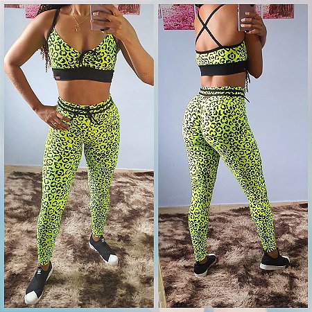 Conjunto Legging Fitness Animal Print Verde Neon