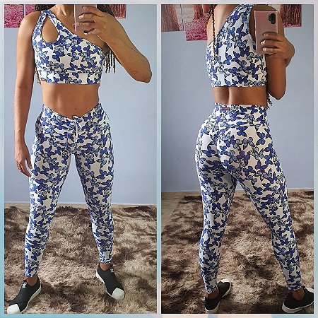 Conjunto Legging Fitness Borboleta Azul