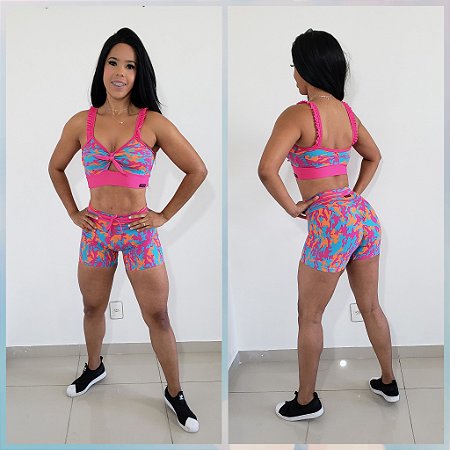 Conjunto Short Fitness Aquarela