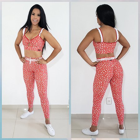Conjunto Legging Fitness Vermelho de Coração