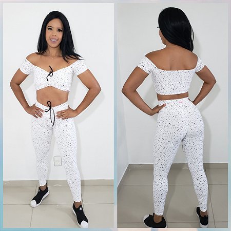 Conjunto Legging Fitness Branco de Poá
