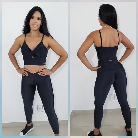 Conjunto Legging e Top Fitness Montaria Cirré Preto