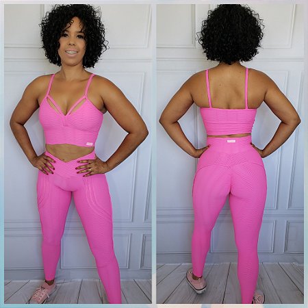 Conjunto Legging Montaria Jacquard Rosa Pink